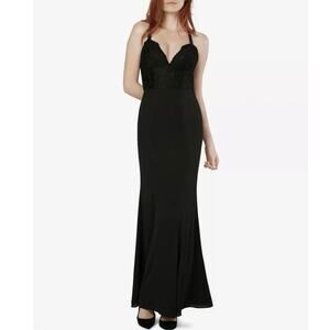 FAME and PARTNERS NWT Women's Size 10 Black Back Lace Tulip Maxi Sexy Gown Event
